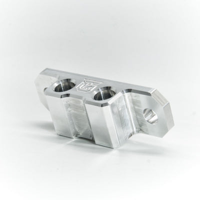 Billet aluminum Rotopax mount adapter for extrusion roof rack cross bars.