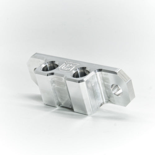 Billet aluminum Rotopax mount adapter for extrusion roof rack cross bars.