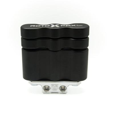 Billet aluminum Rotopax mount adapter for extrusion roof rack cross bars.