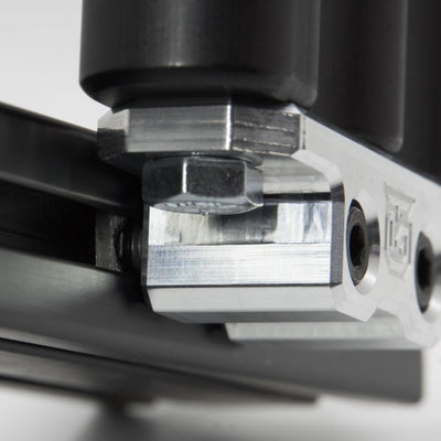 Billet aluminum Rotopax mount adapter for extrusion roof rack cross bars.